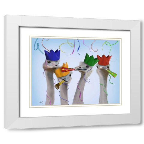 Ostrich, Party Gals White Modern Wood Framed Art Print with Double Matting by Fab Funky