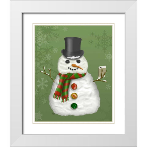 Snowman Selfie White Modern Wood Framed Art Print with Double Matting by Fab Funky