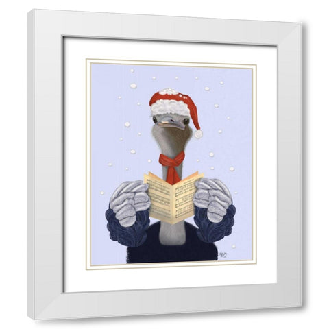Ostrich, Carol Singing White Modern Wood Framed Art Print with Double Matting by Fab Funky