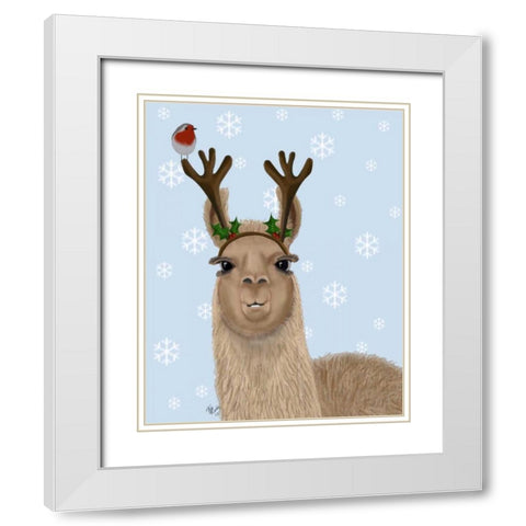 Llama, Antlers White Modern Wood Framed Art Print with Double Matting by Fab Funky