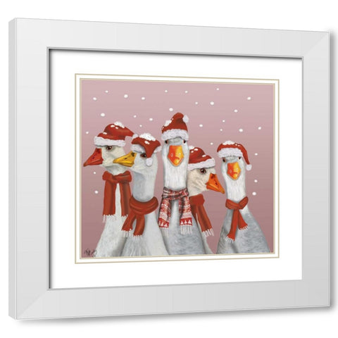 Christmas Gaggle of Geese White Modern Wood Framed Art Print with Double Matting by Fab Funky
