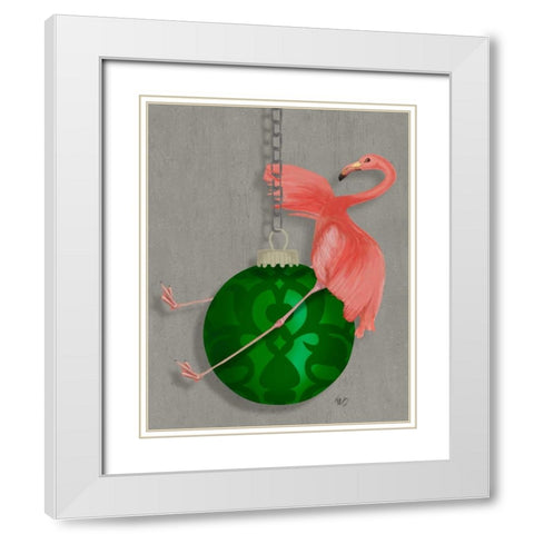 Flamingo Wrecking Ball White Modern Wood Framed Art Print with Double Matting by Fab Funky