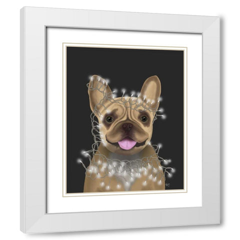 French Bulldog, Christmas Lights 2 White Modern Wood Framed Art Print with Double Matting by Fab Funky