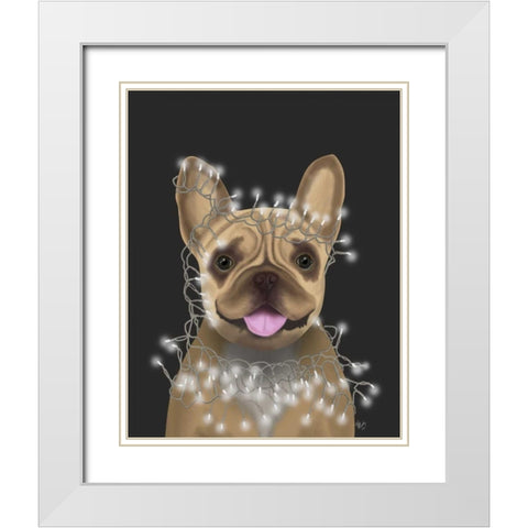 French Bulldog, Christmas Lights 2 White Modern Wood Framed Art Print with Double Matting by Fab Funky
