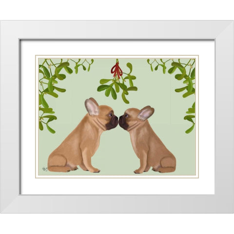 French Bulldogs and Mistletoe White Modern Wood Framed Art Print with Double Matting by Fab Funky