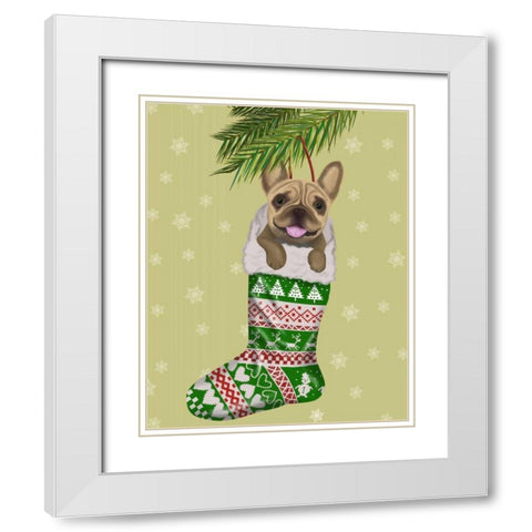French Bulldog in Christmas Stocking White Modern Wood Framed Art Print with Double Matting by Fab Funky