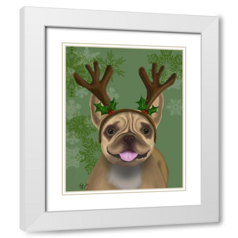 French Bulldog, Antlers 1 White Modern Wood Framed Art Print with Double Matting by Fab Funky