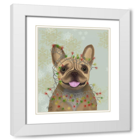 French Bulldog, Christmas Lights 1 White Modern Wood Framed Art Print with Double Matting by Fab Funky