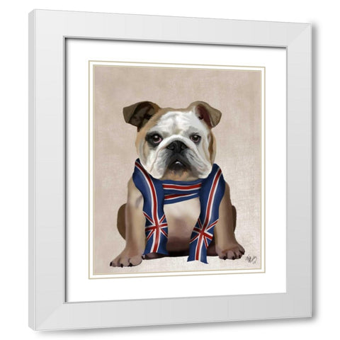 English Bulldog with Scarf White Modern Wood Framed Art Print with Double Matting by Fab Funky