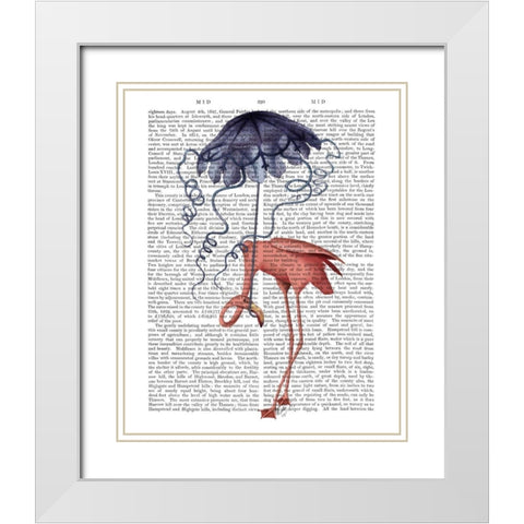 Flamingo and Parasol White Modern Wood Framed Art Print with Double Matting by Fab Funky
