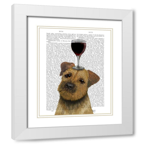 Dog Au Vin, Border Terrier White Modern Wood Framed Art Print with Double Matting by Fab Funky