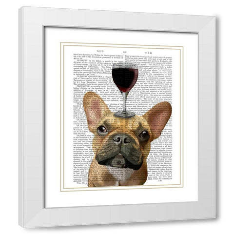 Dog Au Vin, French Bulldog White Modern Wood Framed Art Print with Double Matting by Fab Funky