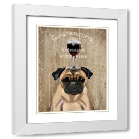 Dog Au Vin, Pug White Modern Wood Framed Art Print with Double Matting by Fab Funky
