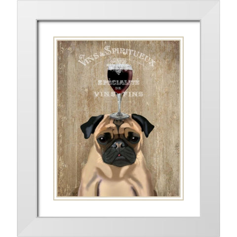 Dog Au Vin, Pug White Modern Wood Framed Art Print with Double Matting by Fab Funky