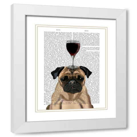 Dog Au Vin, Pug White Modern Wood Framed Art Print with Double Matting by Fab Funky