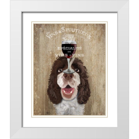 Dog Au Vin, Springer Spaniel White Modern Wood Framed Art Print with Double Matting by Fab Funky