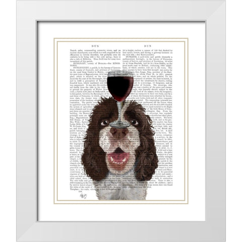 Dog Au Vin, Springer Spaniel White Modern Wood Framed Art Print with Double Matting by Fab Funky