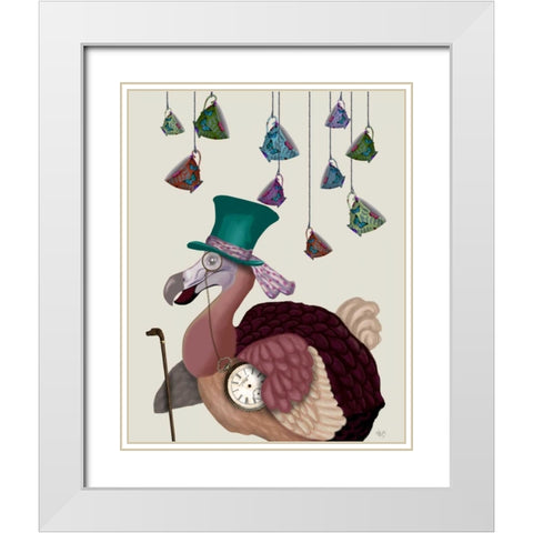 Dodo with Hanging Teacups White Modern Wood Framed Art Print with Double Matting by Fab Funky