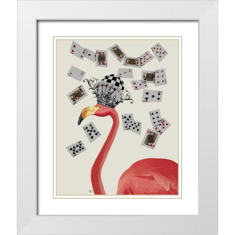 Flamingo and Cards White Modern Wood Framed Art Print with Double Matting by Fab Funky