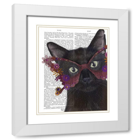 Cat and Flower Glasses White Modern Wood Framed Art Print with Double Matting by Fab Funky