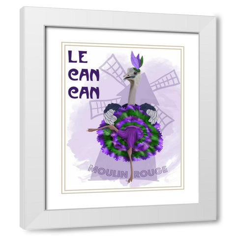 Ostrich, Can Can in Purple and Green White Modern Wood Framed Art Print with Double Matting by Fab Funky
