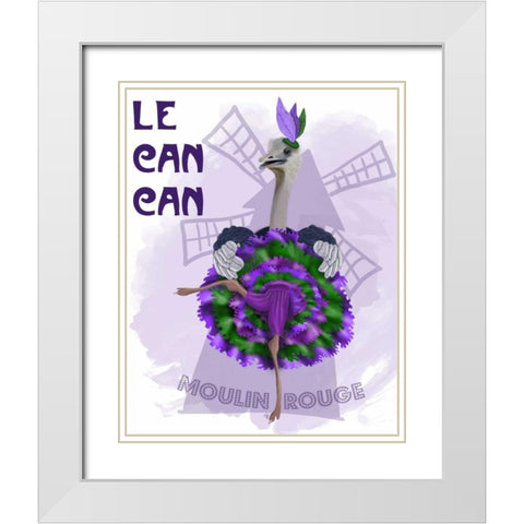 Ostrich, Can Can in Purple and Green White Modern Wood Framed Art Print with Double Matting by Fab Funky