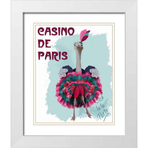 Ostrich, Can Can in Pink and Turquoise White Modern Wood Framed Art Print with Double Matting by Fab Funky