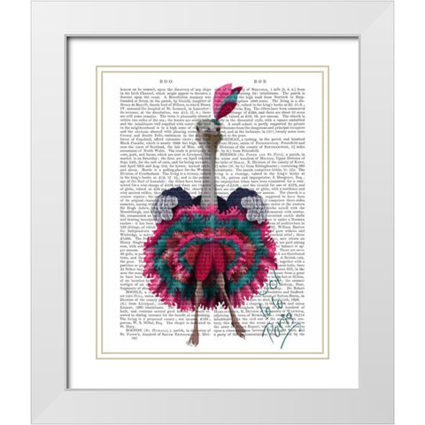Ostrich, Can Can in Pink and Turquoise White Modern Wood Framed Art Print with Double Matting by Fab Funky
