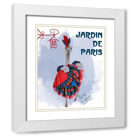 Ostrich, Can Can in Red and Blue White Modern Wood Framed Art Print with Double Matting by Fab Funky