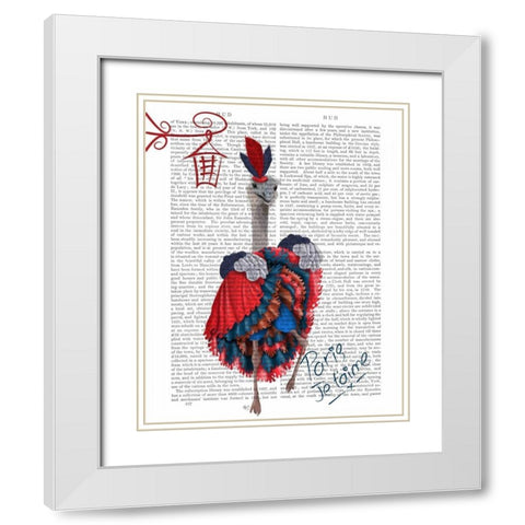 Ostrich, Can Can in Red and Blue White Modern Wood Framed Art Print with Double Matting by Fab Funky