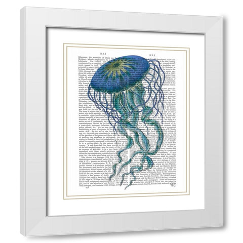 Blue Jellyfish 1 White Modern Wood Framed Art Print with Double Matting by Fab Funky