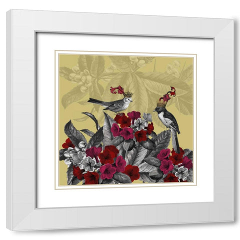 Blooming Birds, Azalea, Fine Art Print White Modern Wood Framed Art Print with Double Matting by Fab Funky