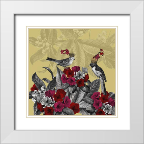 Blooming Birds, Azalea, Fine Art Print White Modern Wood Framed Art Print with Double Matting by Fab Funky