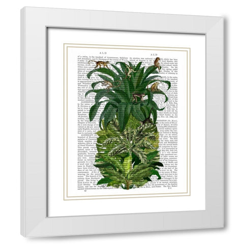 Pineapple, Monkeys White Modern Wood Framed Art Print with Double Matting by Fab Funky