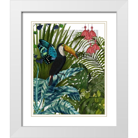 Toucan in Tropical Forest White Modern Wood Framed Art Print with Double Matting by Fab Funky