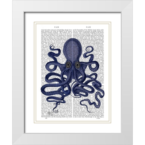 Octopus 9, Blue White Modern Wood Framed Art Print with Double Matting by Fab Funky