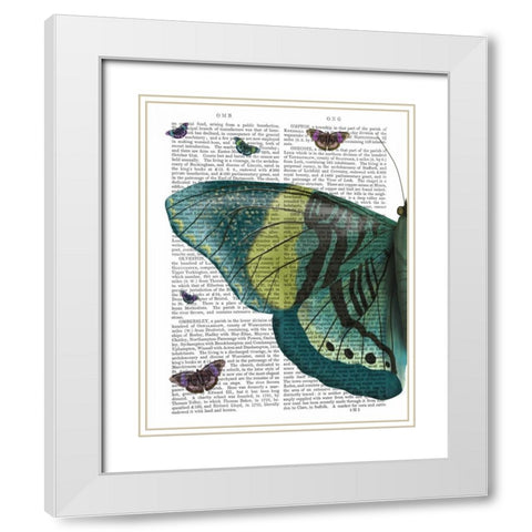 Butterfly in Turquoise and Yellow a White Modern Wood Framed Art Print with Double Matting by Fab Funky
