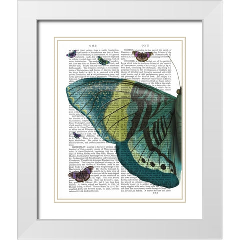 Butterfly in Turquoise and Yellow a White Modern Wood Framed Art Print with Double Matting by Fab Funky