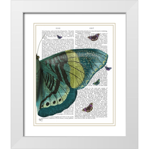 Butterfly in Turquoise and Yellow b White Modern Wood Framed Art Print with Double Matting by Fab Funky