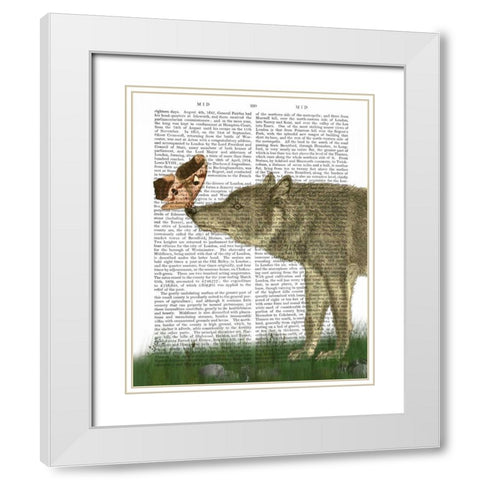 Wolf and Moth White Modern Wood Framed Art Print with Double Matting by Fab Funky