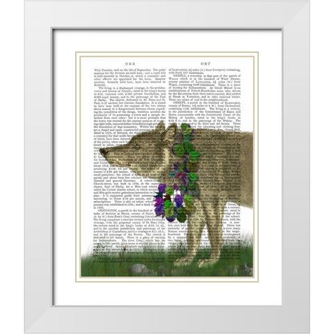 Wolf and Garland White Modern Wood Framed Art Print with Double Matting by Fab Funky