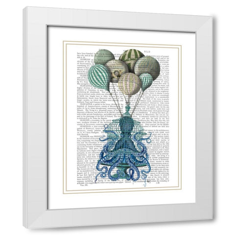 Octopus Cage and Balloons White Modern Wood Framed Art Print with Double Matting by Fab Funky