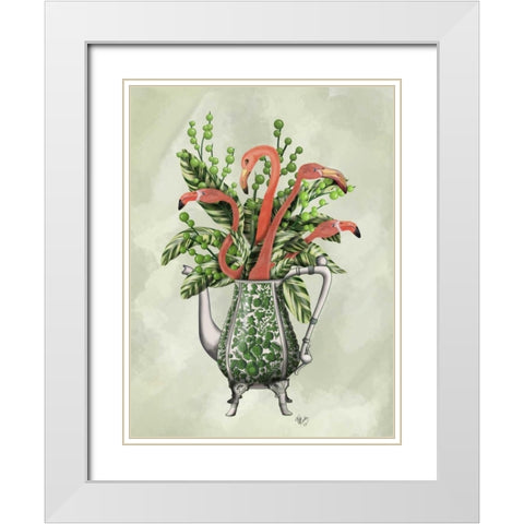Vase Of Flamingos White Modern Wood Framed Art Print with Double Matting by Fab Funky