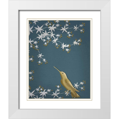Golden Hummingbird 1 White Modern Wood Framed Art Print with Double Matting by Fab Funky