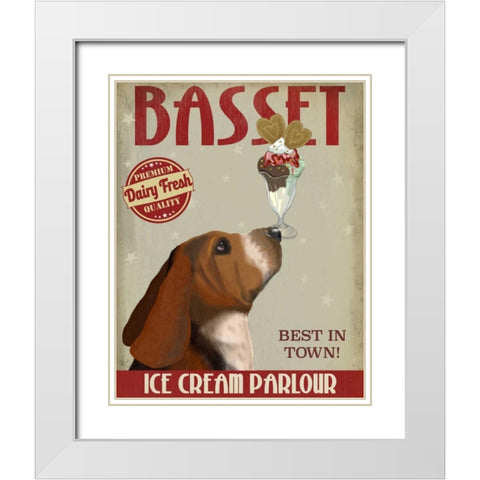 Basset Hound Ice Cream White Modern Wood Framed Art Print with Double Matting by Fab Funky
