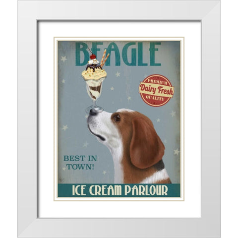Beagle Ice Cream White Modern Wood Framed Art Print with Double Matting by Fab Funky