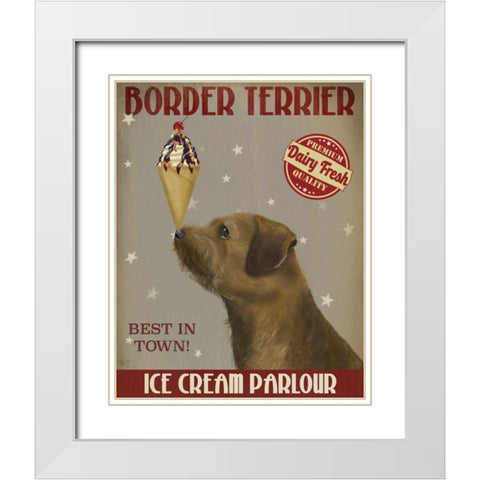 Border Terrier Ice Cream White Modern Wood Framed Art Print with Double Matting by Fab Funky