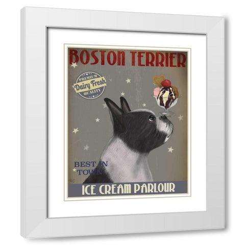 Boston Terrier Ice Cream White Modern Wood Framed Art Print with Double Matting by Fab Funky