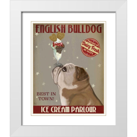English Bulldog Ice Cream White Modern Wood Framed Art Print with Double Matting by Fab Funky