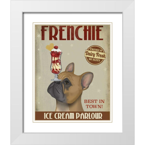 French Bulldog Ice Cream White Modern Wood Framed Art Print with Double Matting by Fab Funky